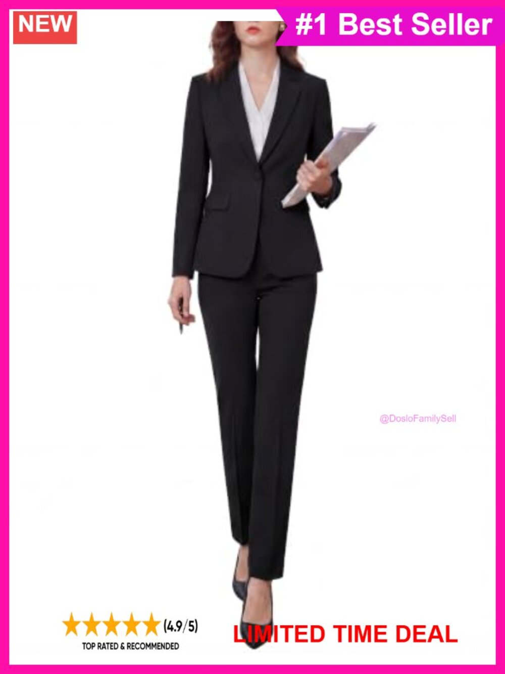 Women's Two Piece Pants Suit Wrinkle-Free Business Blazer Set